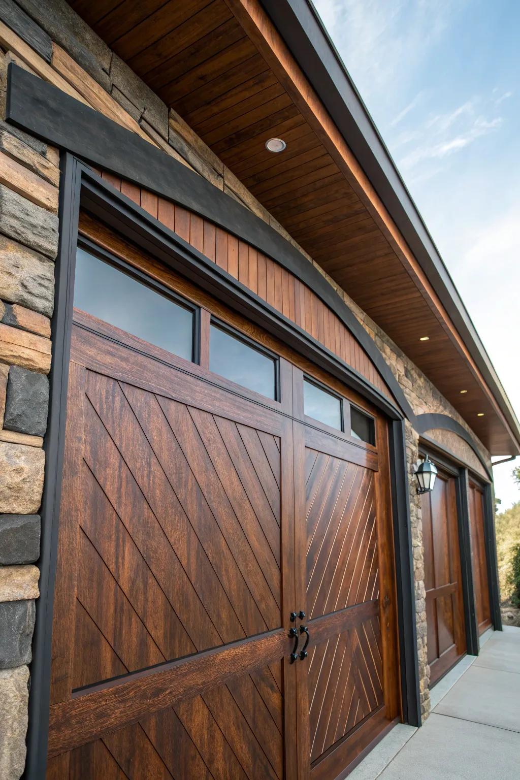 Discover the art of mixed materials with this striking eyebrow roof design, where wood meets metal for a bold, handcrafted statement.