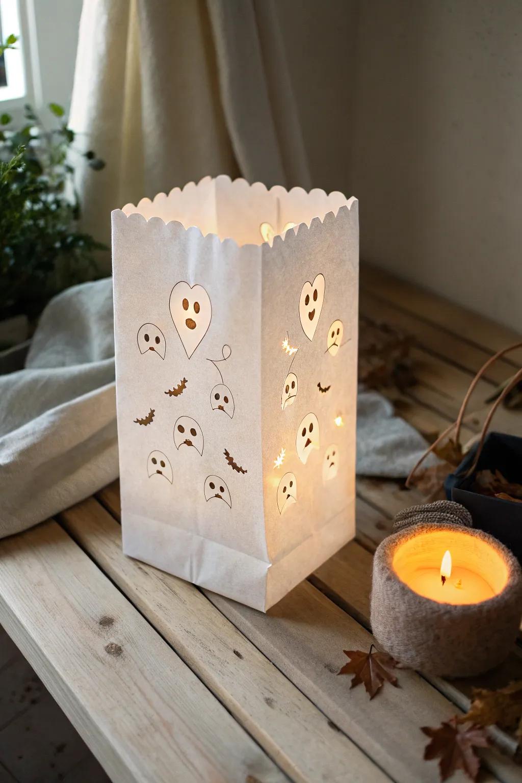 Illuminate your Halloween night with enchanting ghostly luminary bags, blending simplicity and elegance.