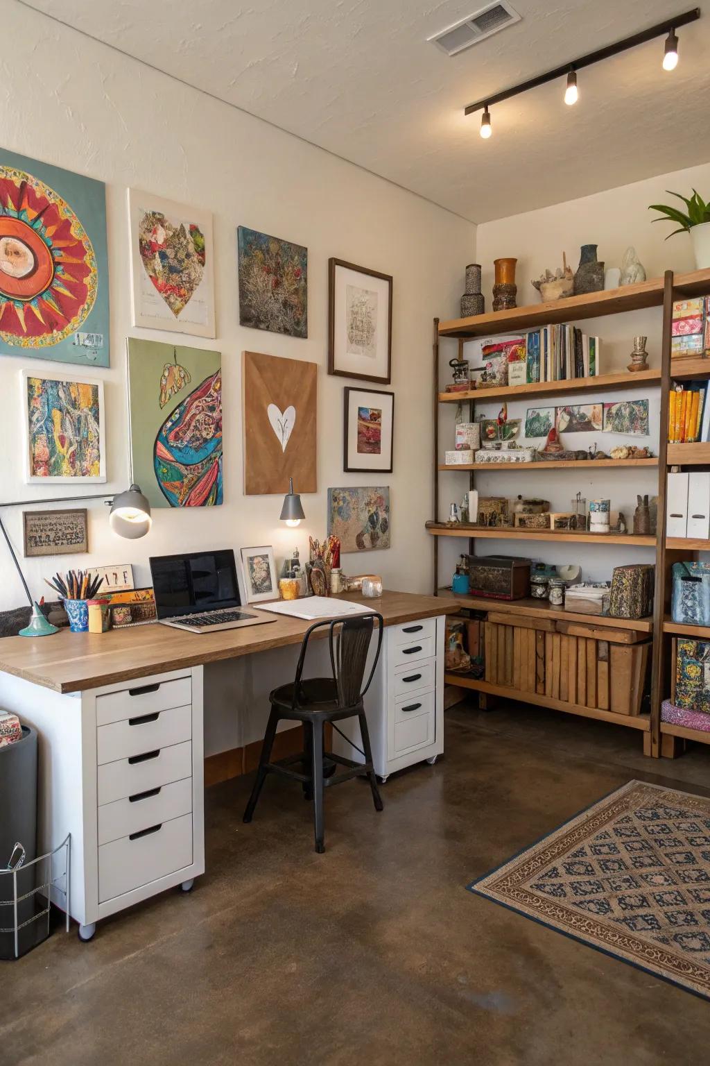 Stained concrete floors offer an artistic and industrial vibe to your office.