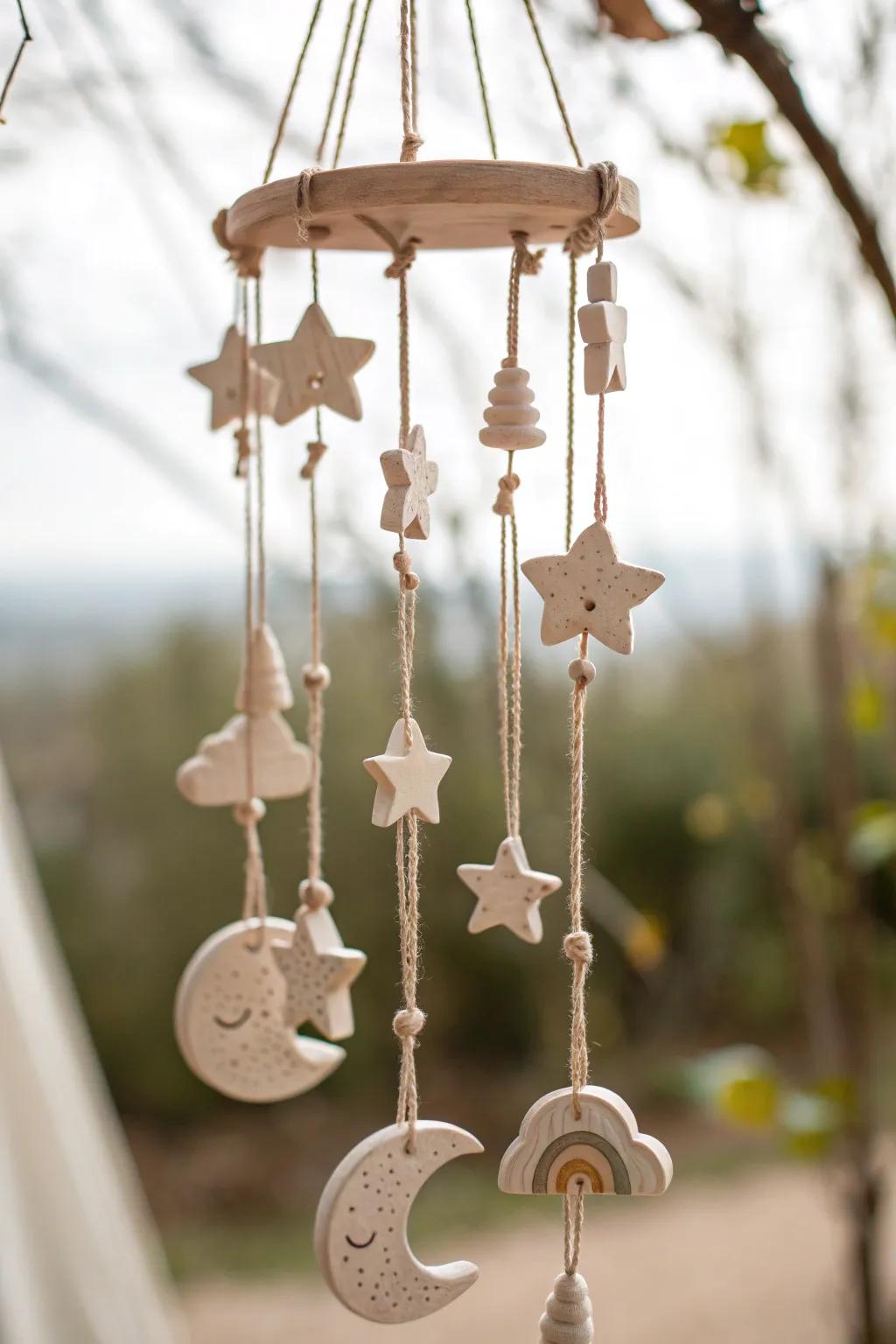 Let gentle melodies dance through your space with these whimsical clay wind chimes, blending minimalist elegance with a touch of boho charm.