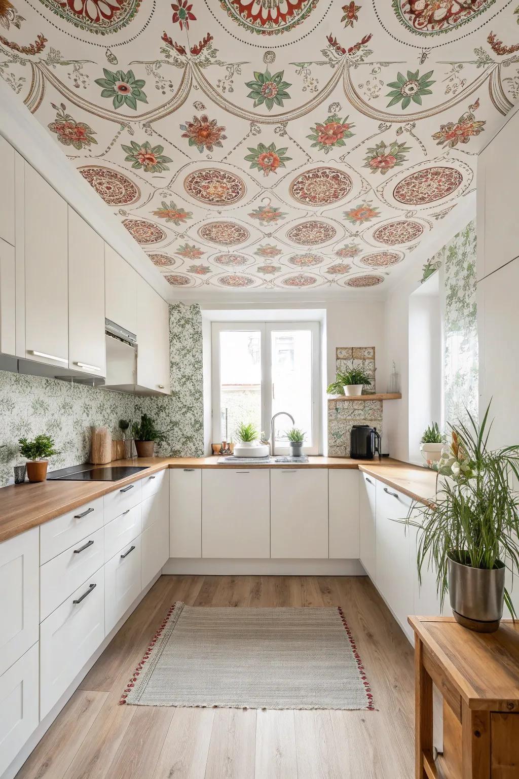 Elevate your kitchen with a touch of surprise—an enchanting ceiling design that captures the essence of minimalist beauty.
