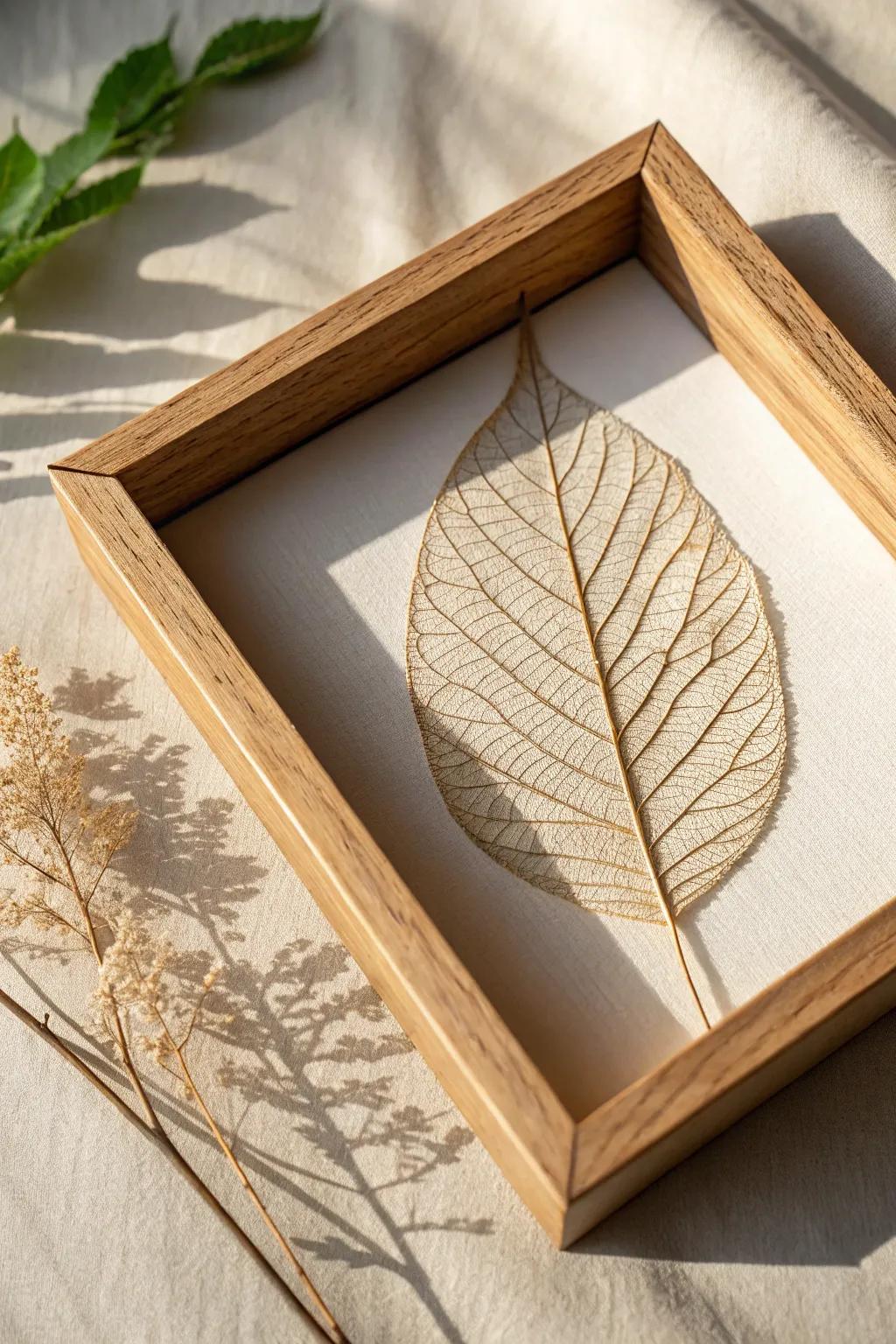 Preserve nature's elegance with a Scandinavian-inspired leaf shadow box.