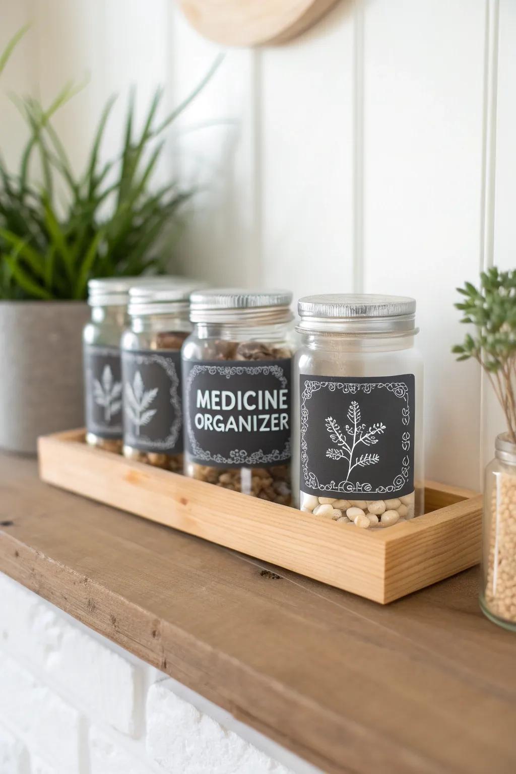 Elevate your medicine organization with charming chalkboard labels that blend style and functionality effortlessly.