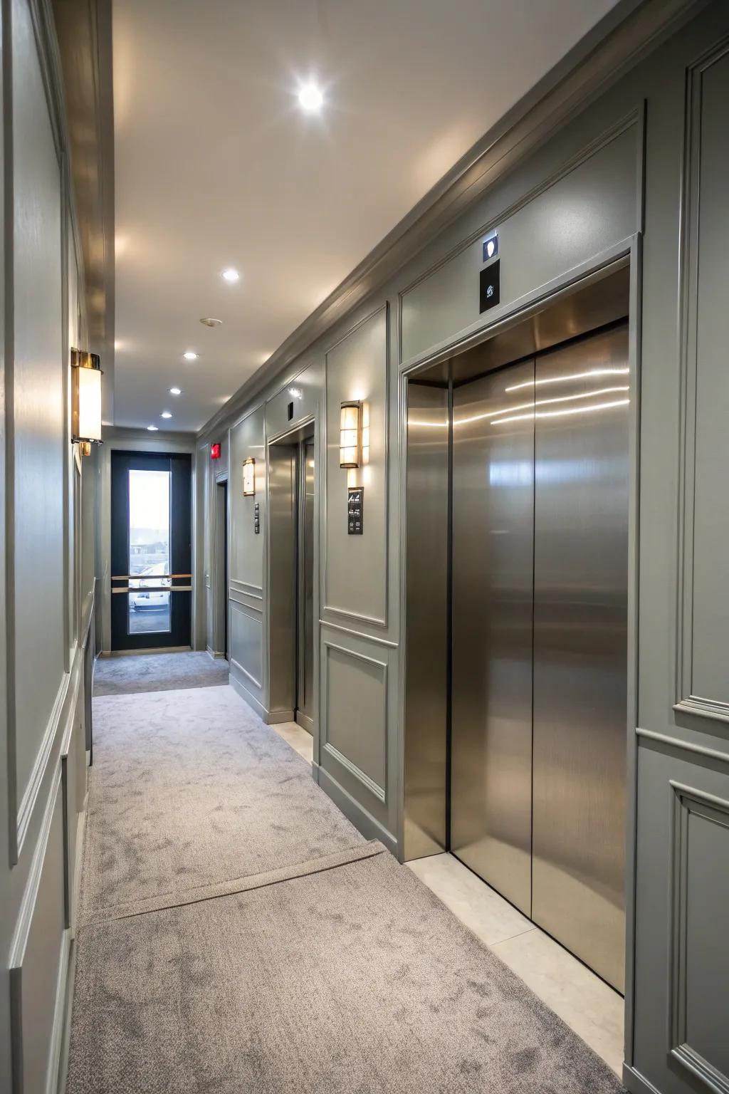 An elevator interior with ambient sounds for a calming experience.