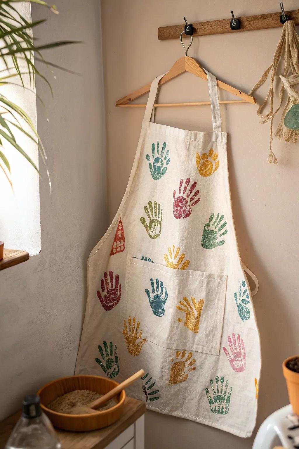 Cherish every culinary moment with this beautifully crafted handprint apron, a perfect Mother's Day treasure.