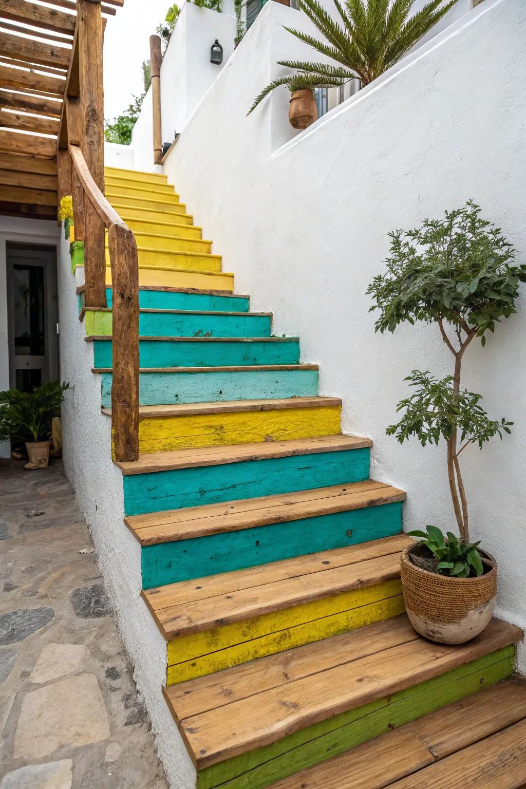 Step into paradise with a splash of tropical colors on your stairs.