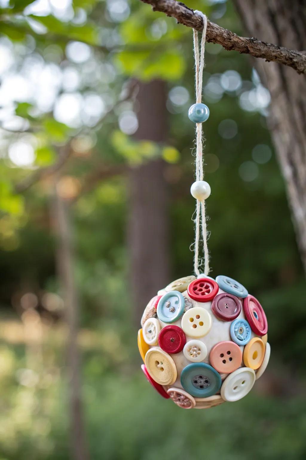 Add a touch of whimsy to your decor with these charming button ornaments, perfect for a creative and cozy vibe.