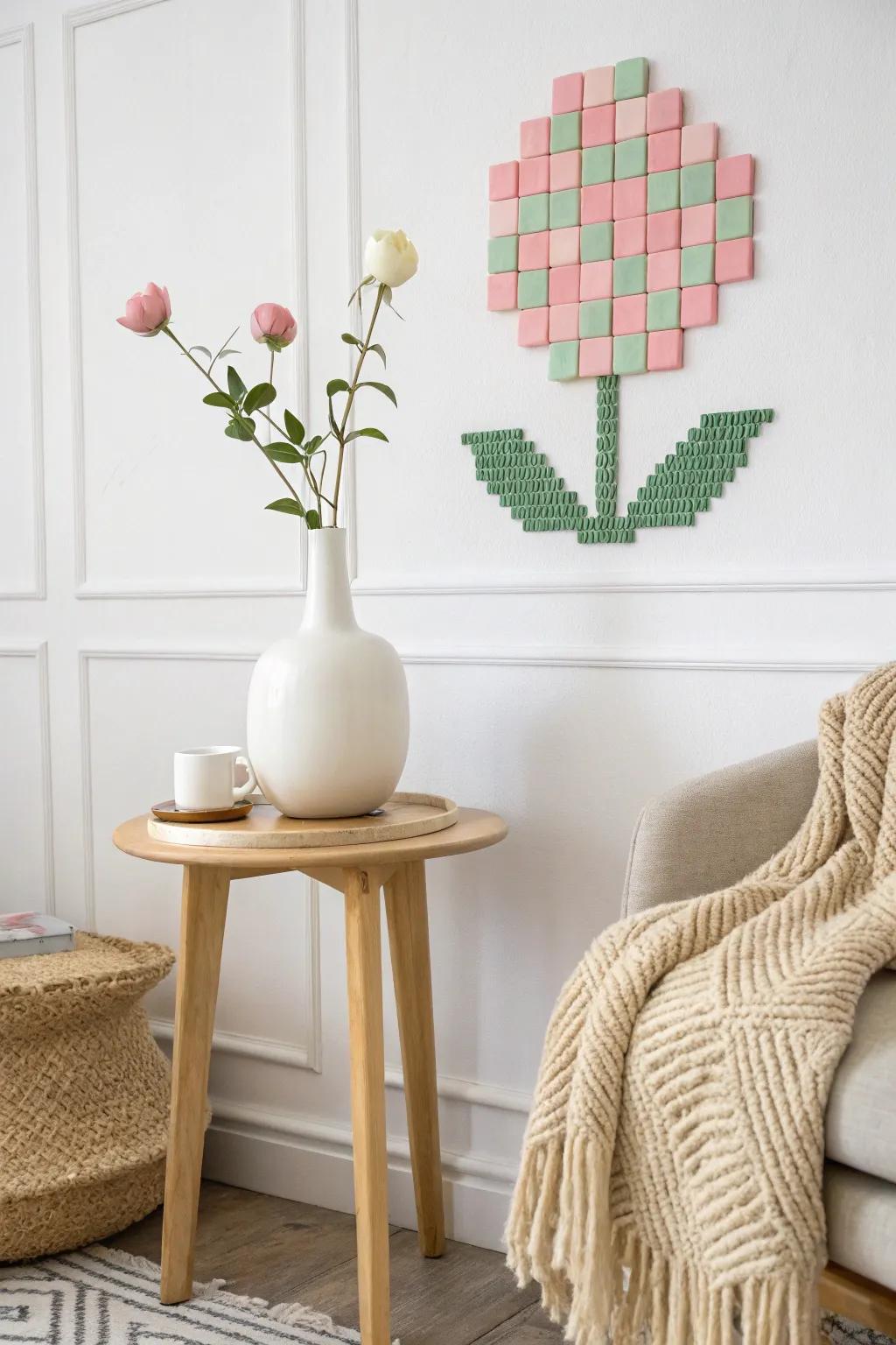 Everlasting blooms: A pixelated flower that adds a splash of color and charm to your minimalist space.