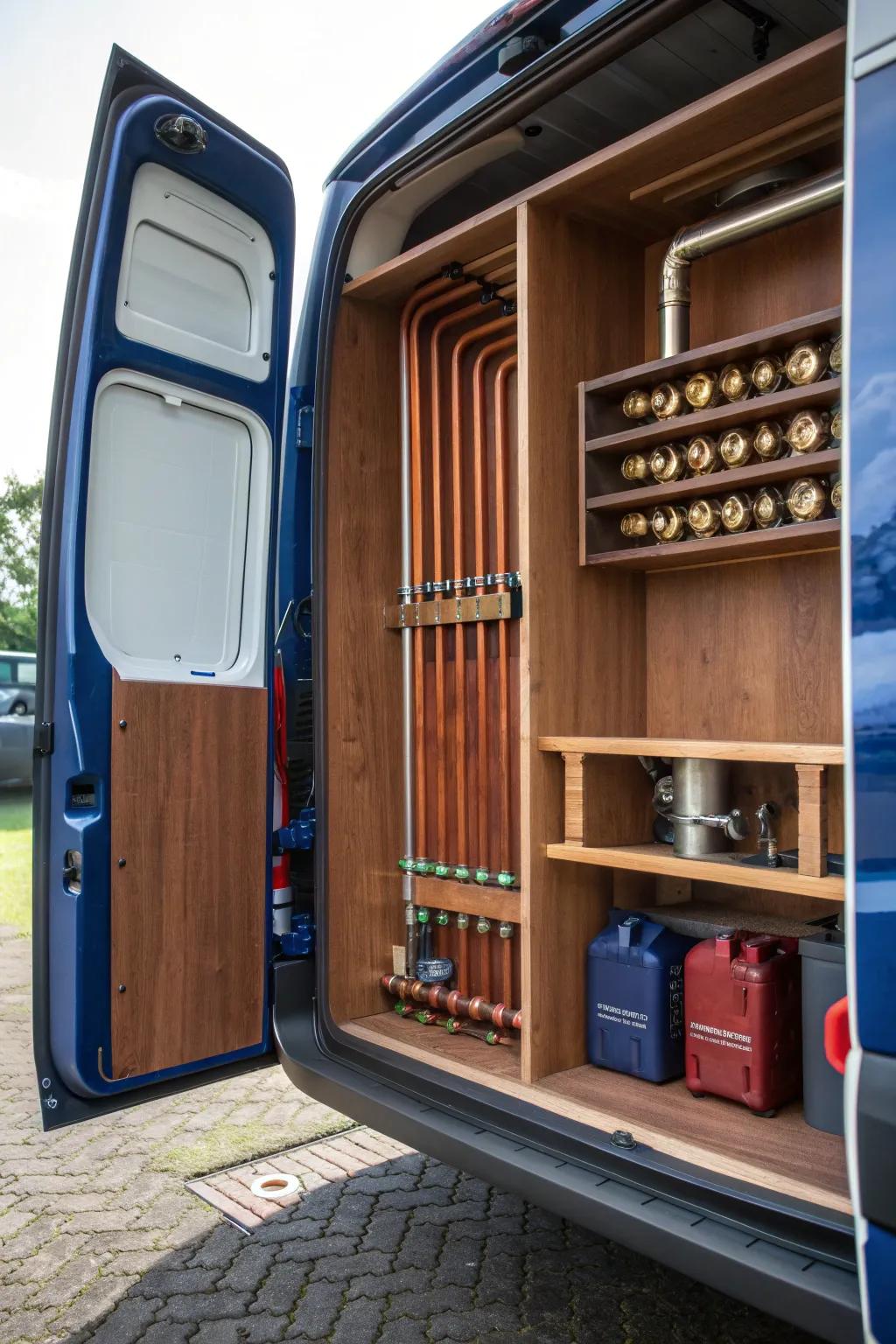 Craft Your Space: Elevate Your Plumbing Van with Expertly Designed Partitioned Storage.