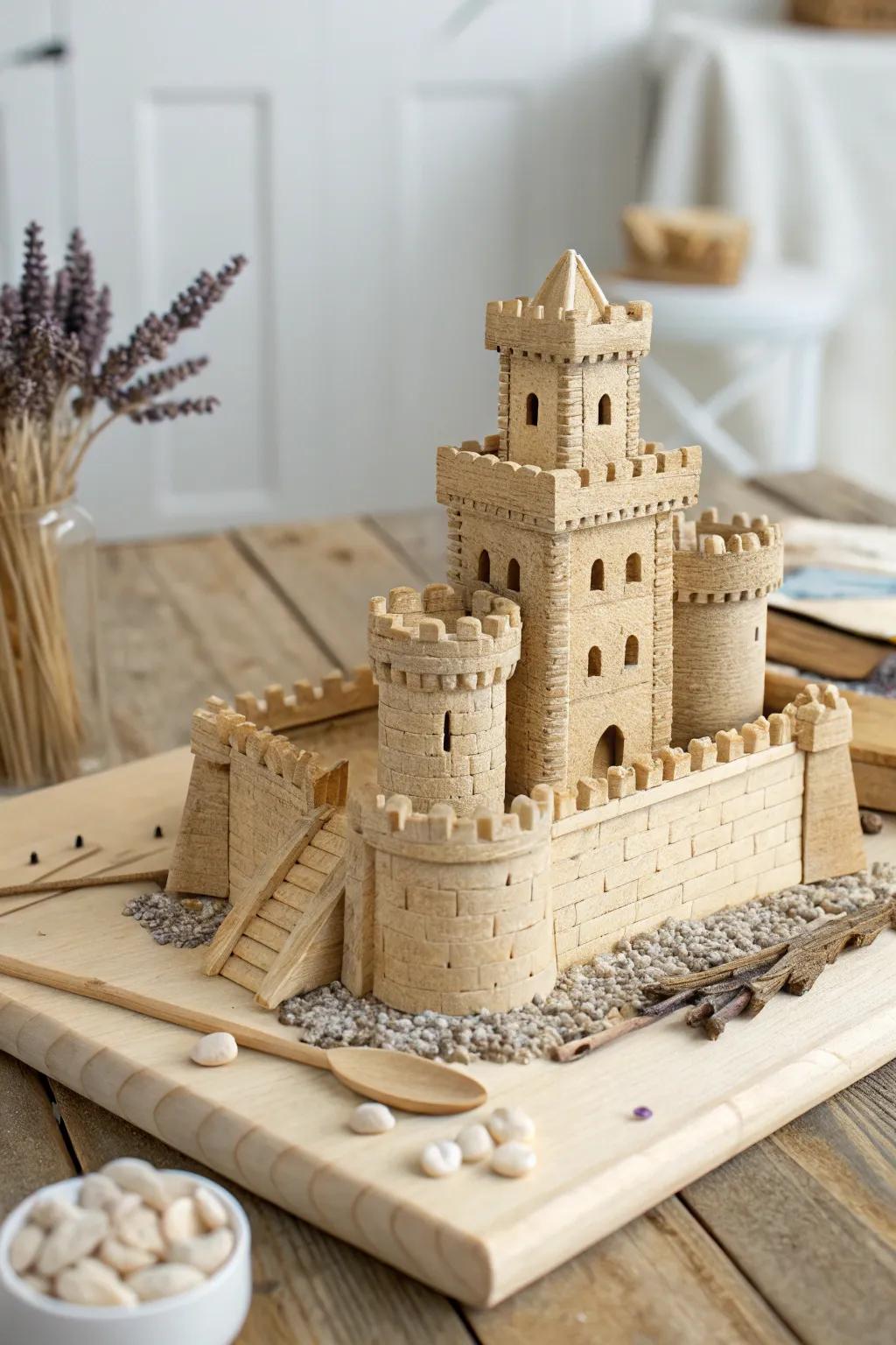 Step into the past with this exquisite medieval fortress made from popsicle sticks, where creativity meets craftsmanship.