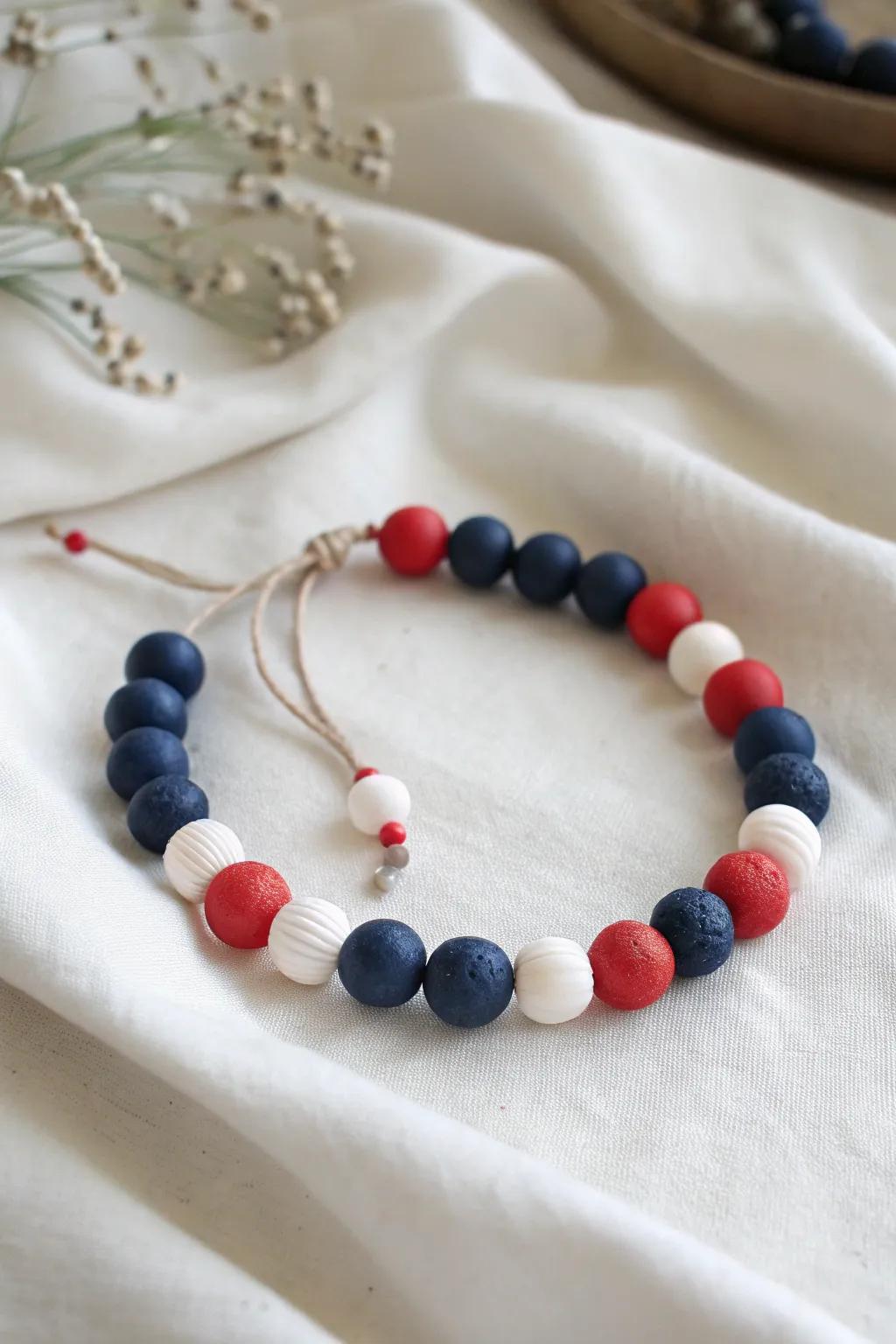 Sail into summer with this nautical-inspired clay bead bracelet, a perfect blend of preppy style and boho charm.