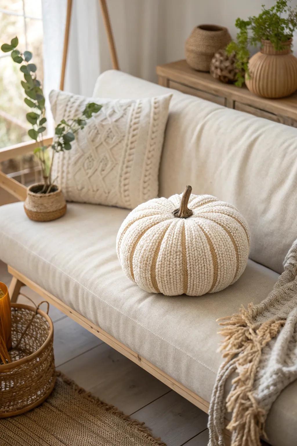 Add a touch of autumn elegance to your home with this charming pumpkin pillow. 🍂✨