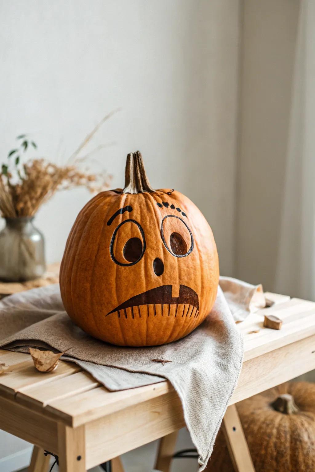 Add character to your pumpkin with expressive, exaggerated eyebrows for an unforgettable autumn display.