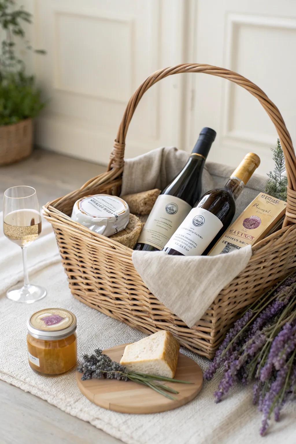 Celebrate local craftsmanship with a wine basket that speaks volumes of elegance and heart.