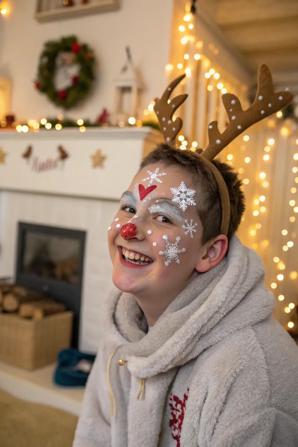 Sparkly snowflakes create a magical winter wonderland effect.