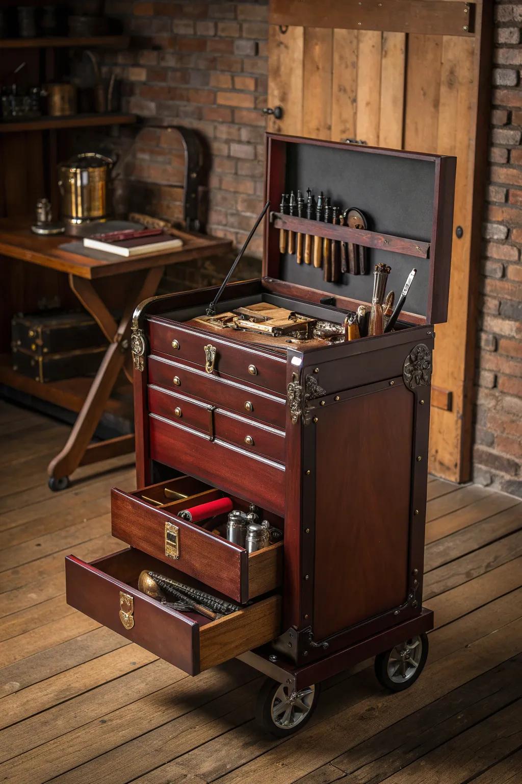 Elevate your workspace with a touch of craftsmanship - meet the versatile portable work cart.