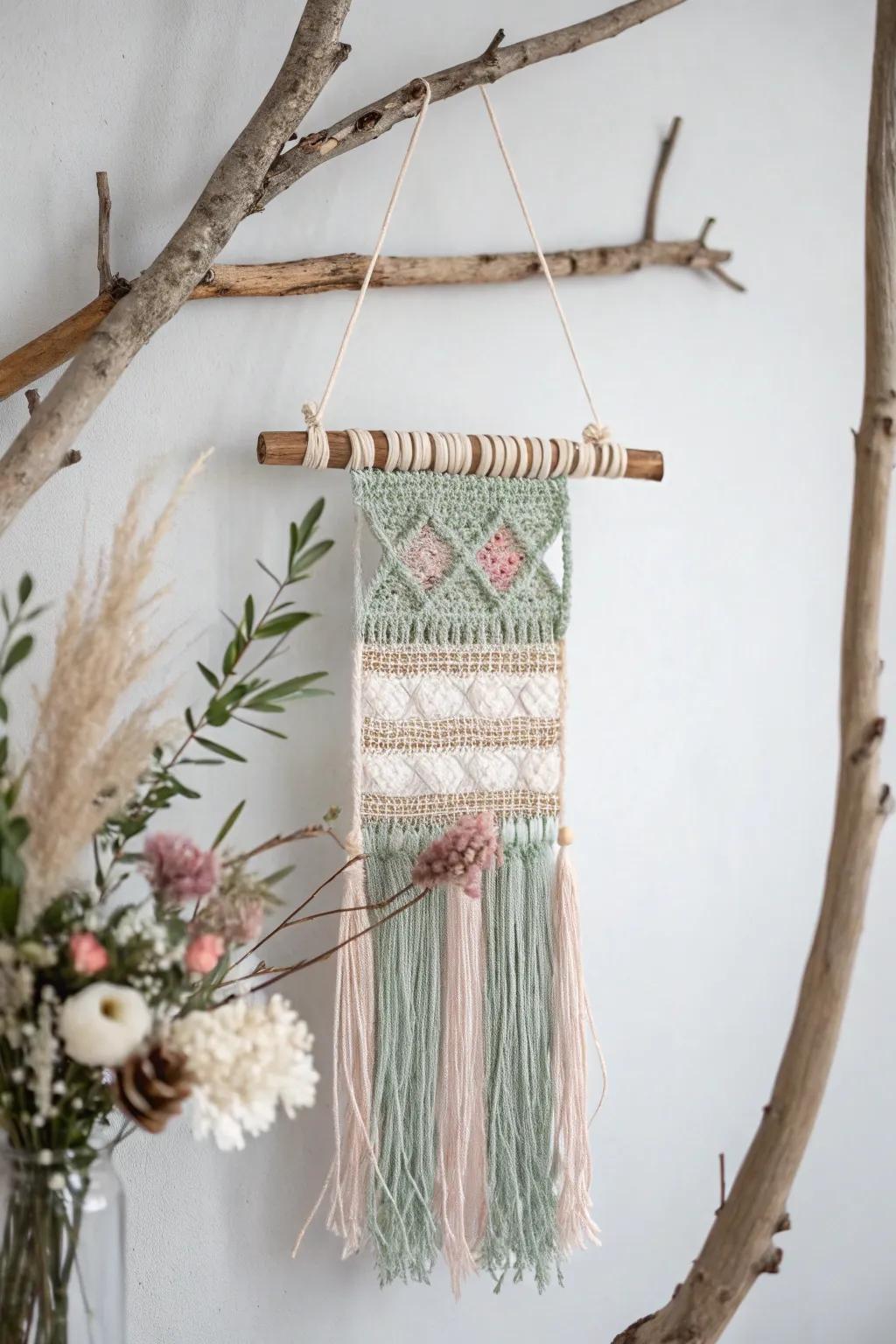 Embrace the beauty of nature with branch weaving - a perfect blend of simplicity and bohemian charm.