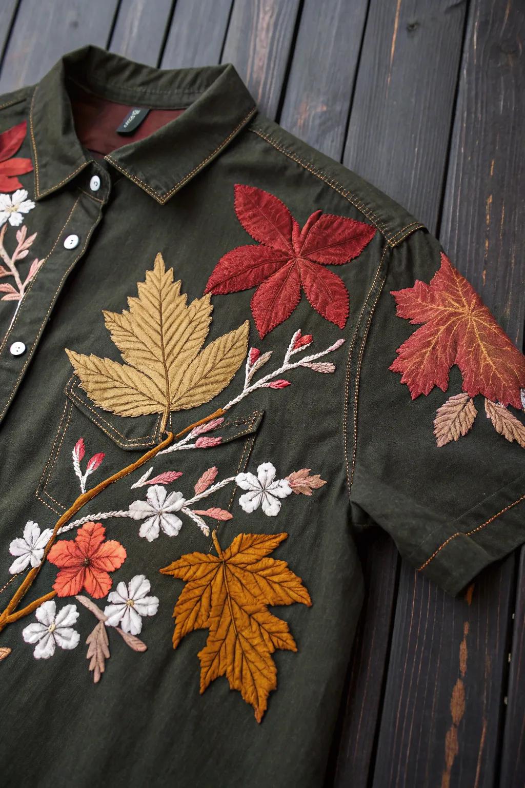 Celebrate the seasons with style: A shirt that artfully captures nature's beauty and craftsmanship.