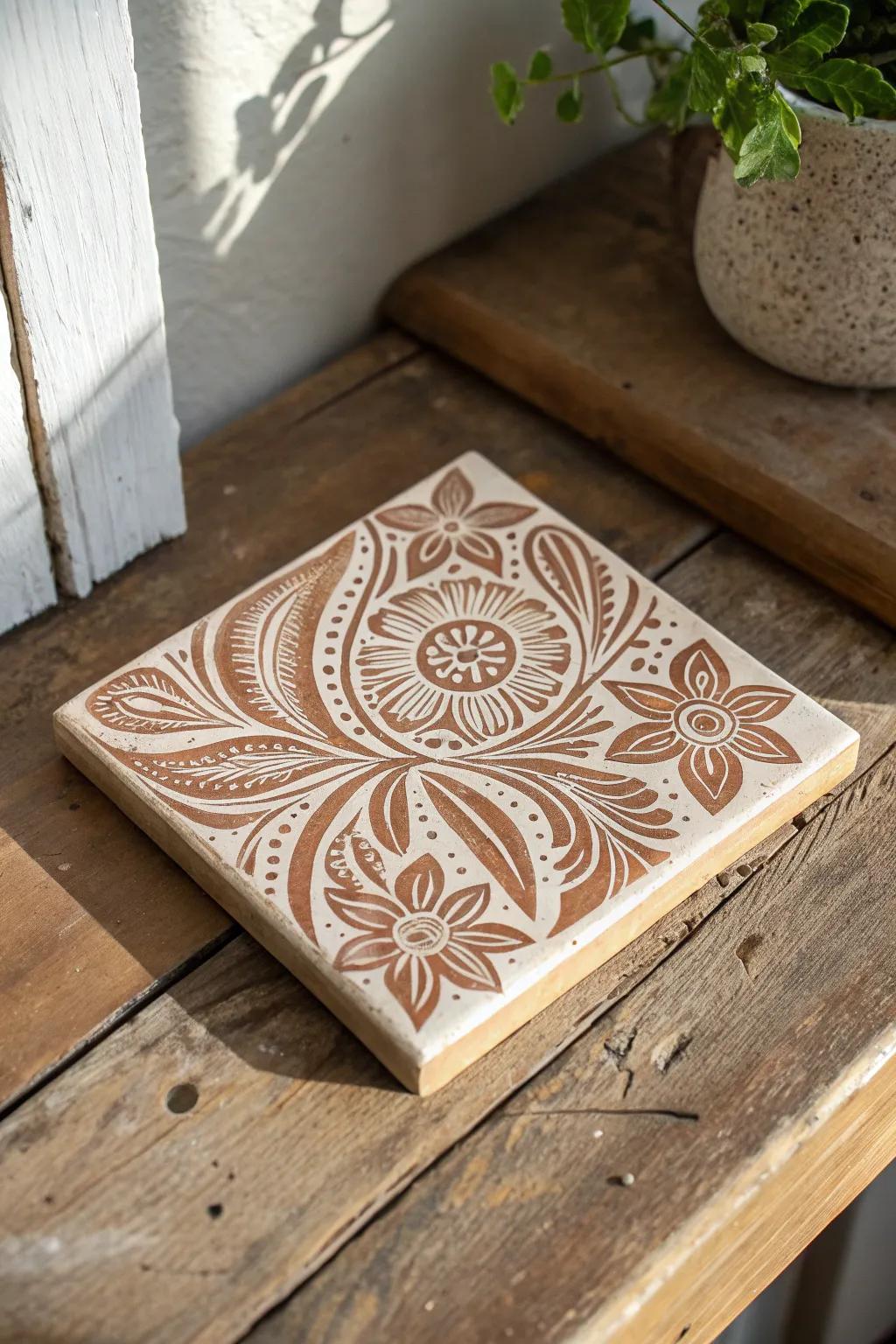 Elevate your space with the timeless charm of handcrafted sgraffito clay tiles.