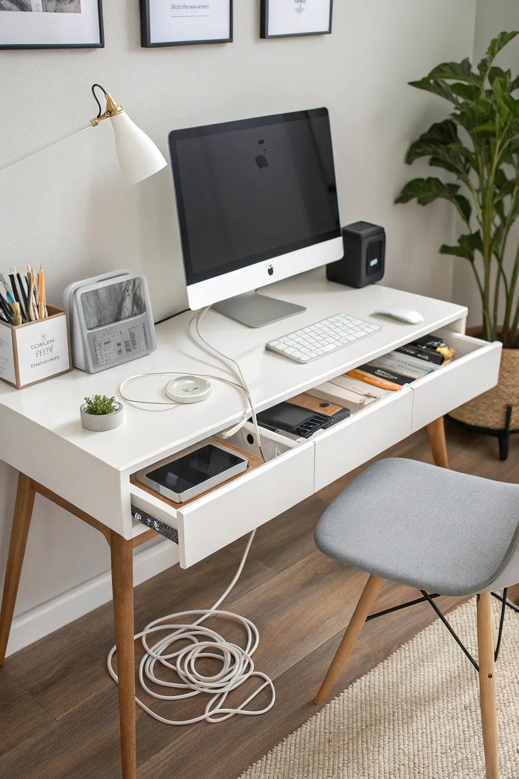 Cable-hiding furniture integrates seamlessly into your workspace design.