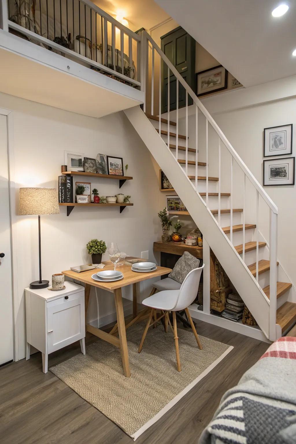 Stairway spaces can be transformed into unique dining areas.