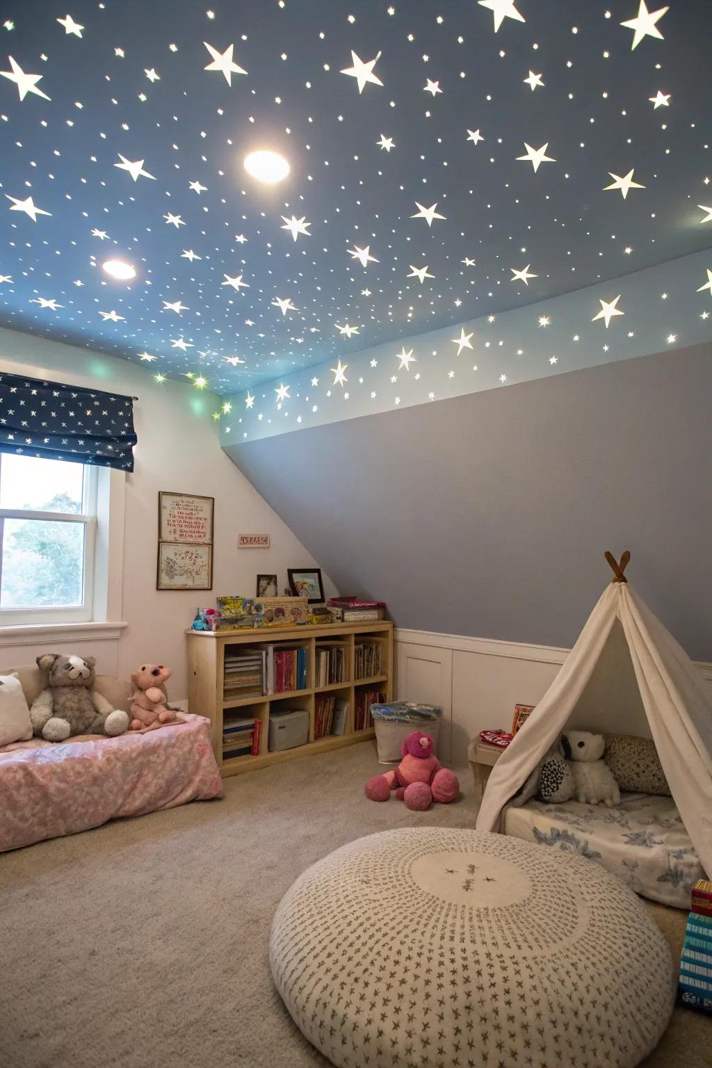Ceiling decor adds a touch of adventure to the room.