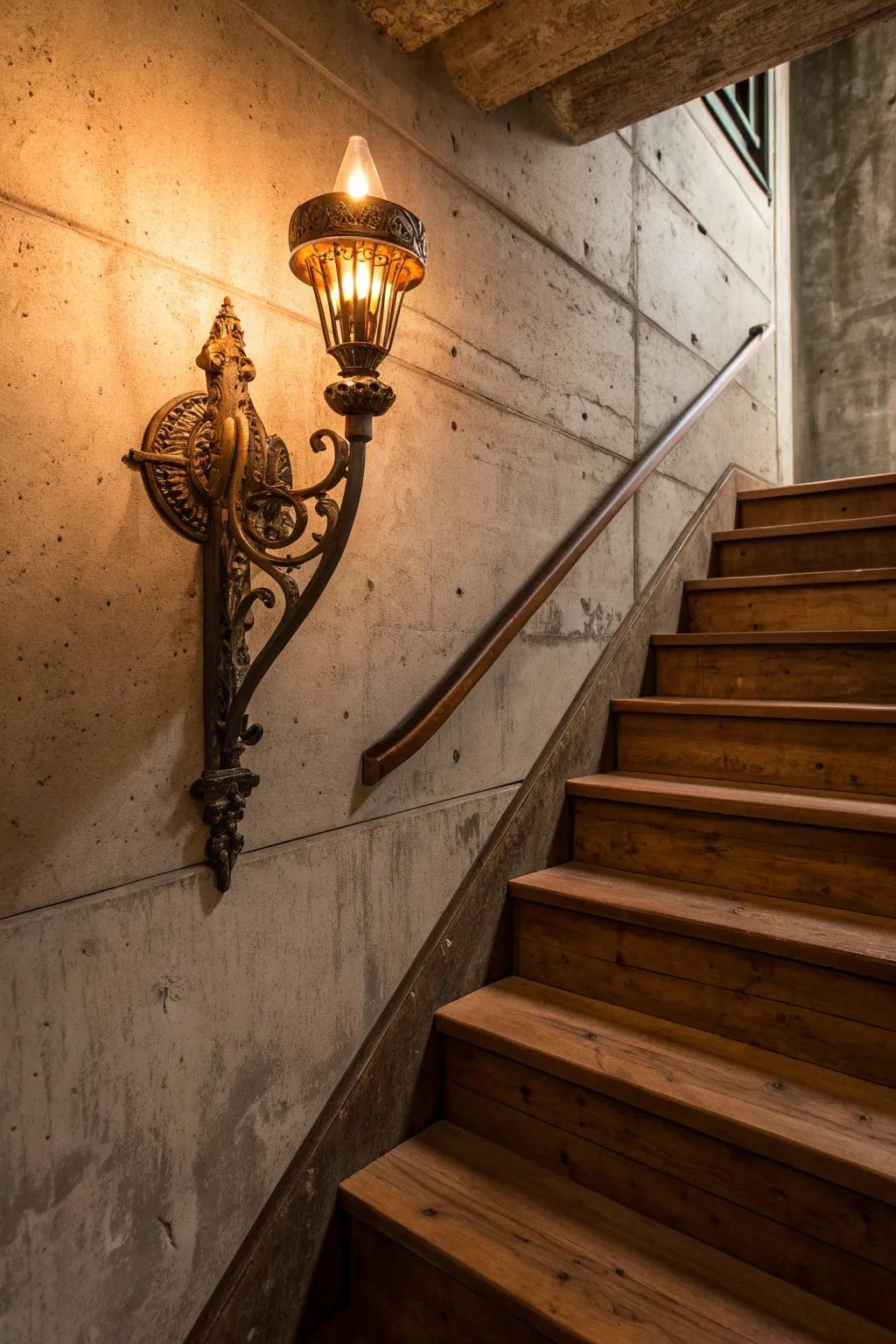 Illuminate your basement stairs with the elegance of crafted sconce lighting.