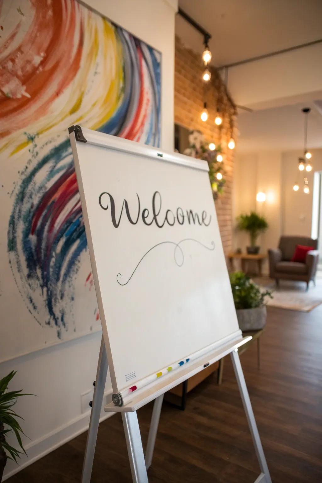 An abstract art background enhancing a whiteboard welcome.