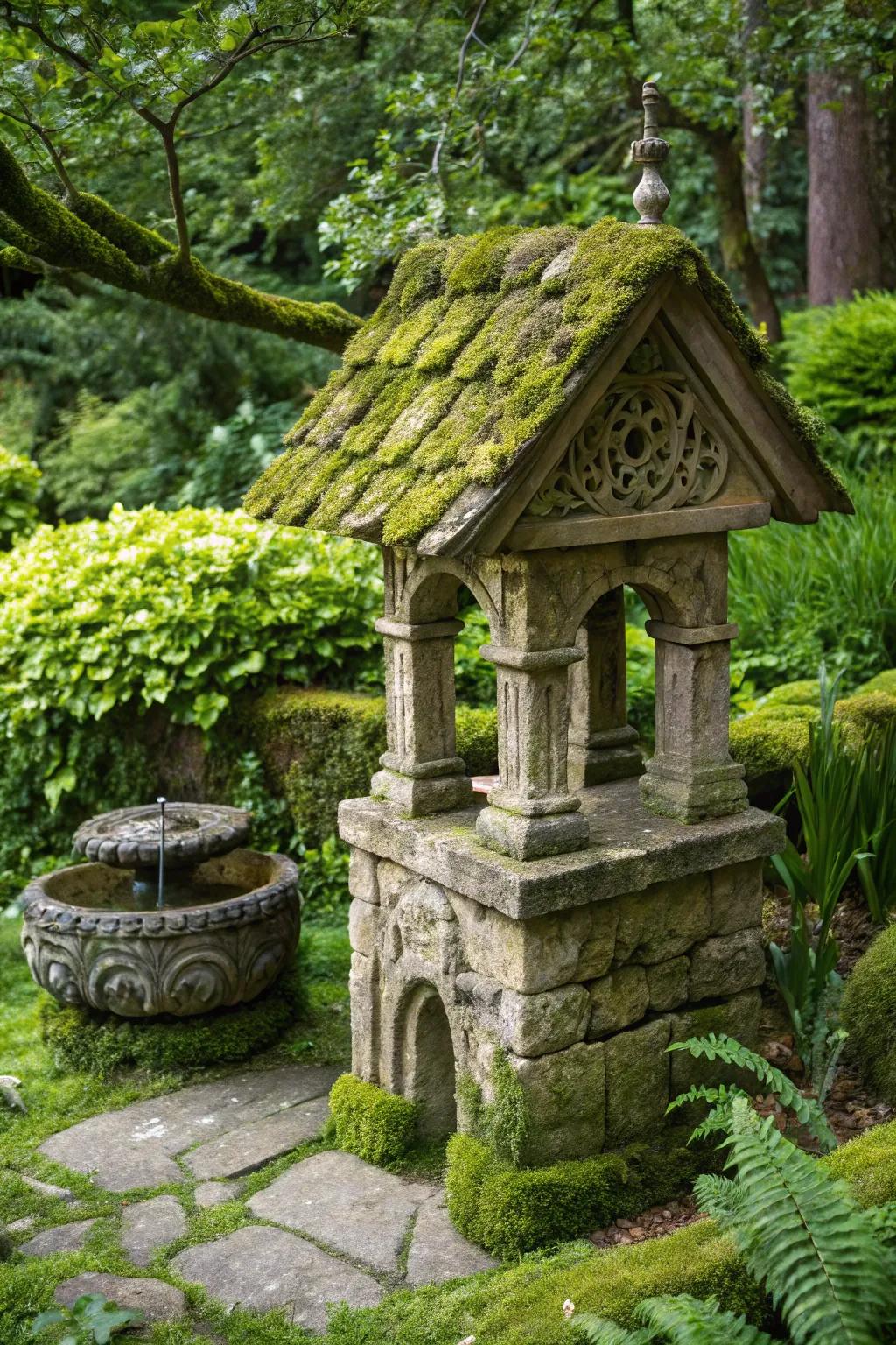 Transform your garden with a touch of timeless elegance using a classic stone well pump cover.