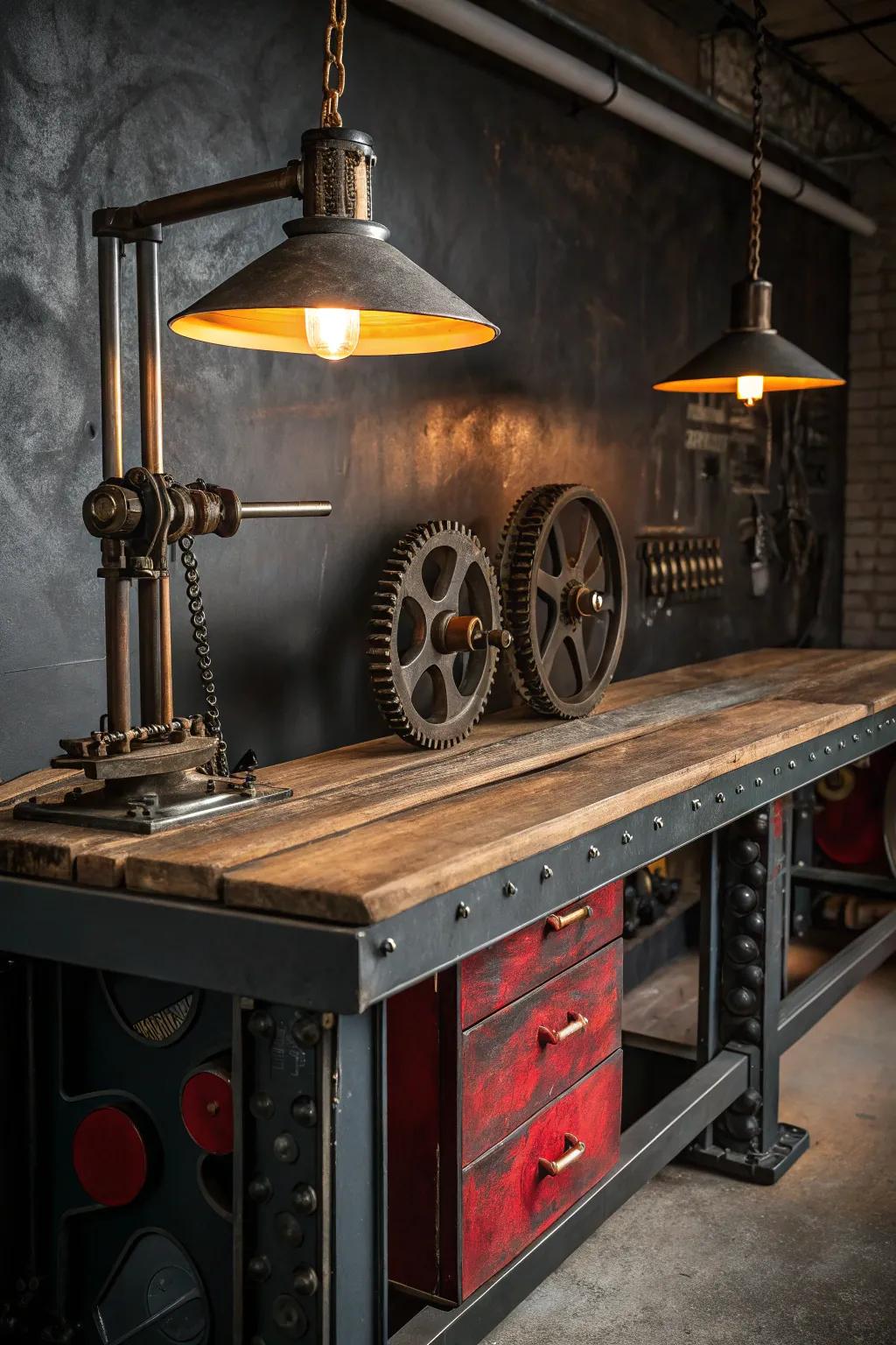 Transform your workspace with rugged elegance: An industrial workbench that combines style and strength.