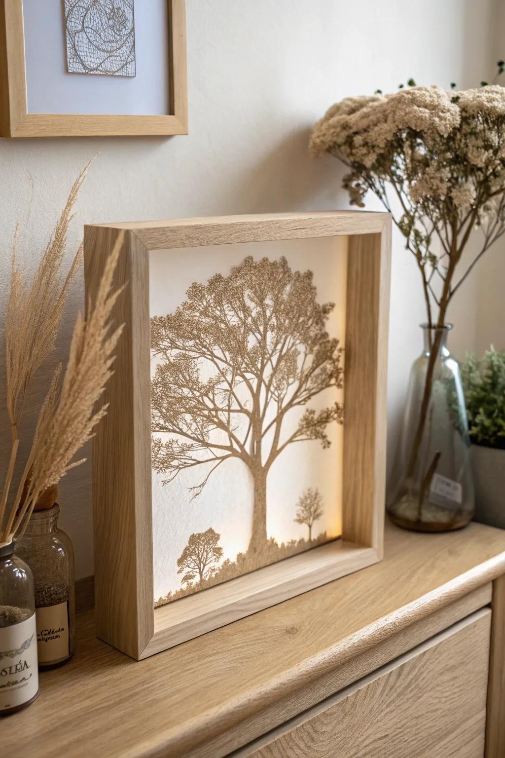 Capture the serene beauty of Zacchaeus' moment with this elegant sycamore tree shadow box.