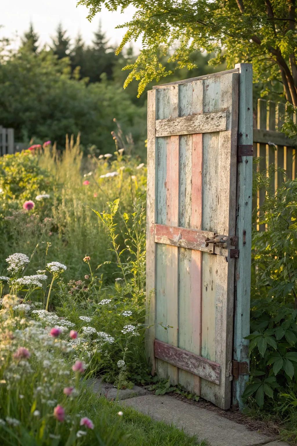Step into a fairytale with this charming shutter garden gate - where whimsy meets nature's beauty.