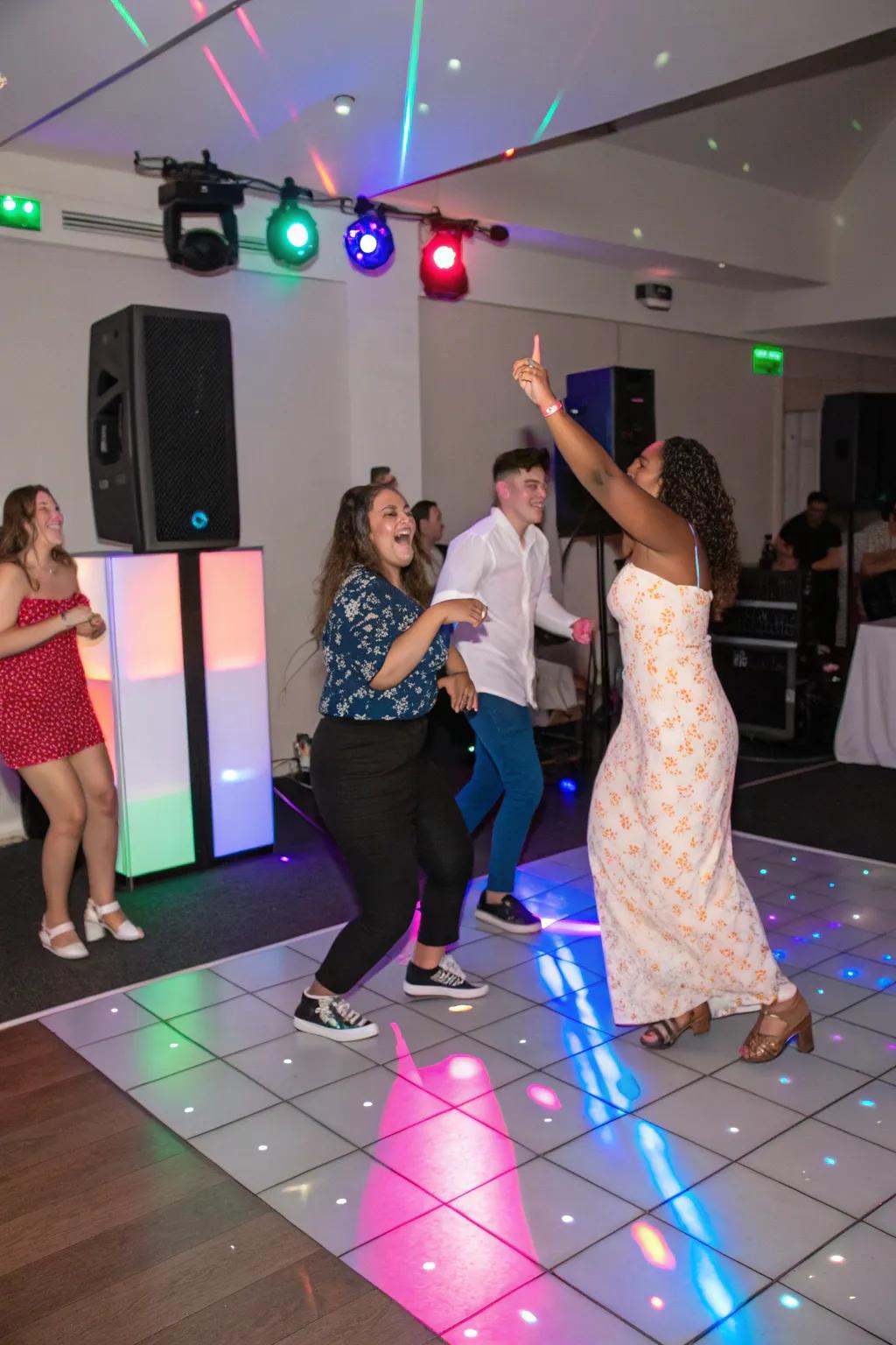 A vibrant dance party setup with a personalized playlist.