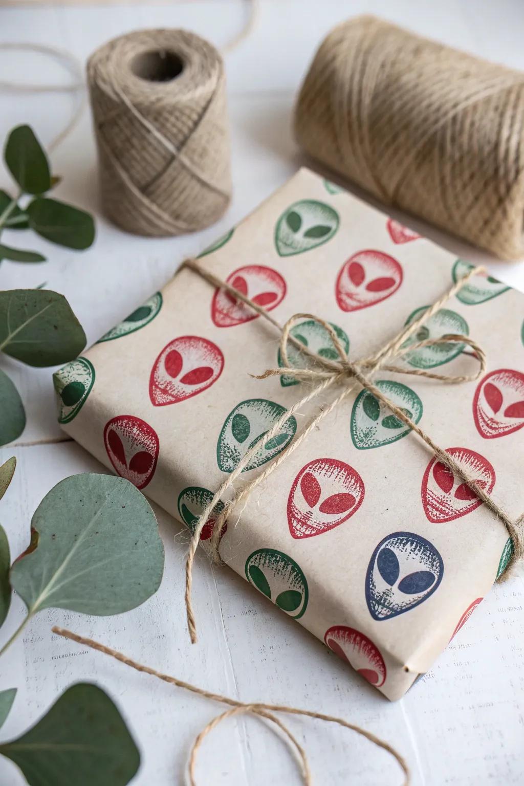 Craft the perfect extraterrestrial touch with handmade alien gift wrap—where bold colors meet minimalist elegance.