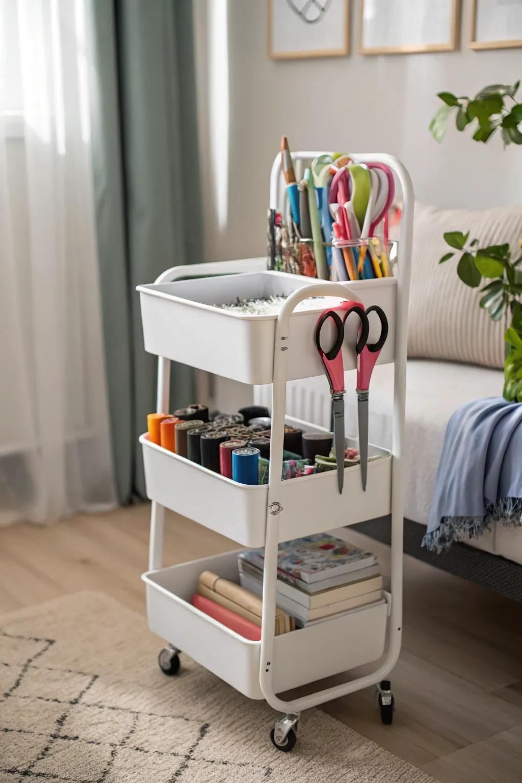 Elevate your art space with this chic organization hack: Velcro strips for easy-access scissors!