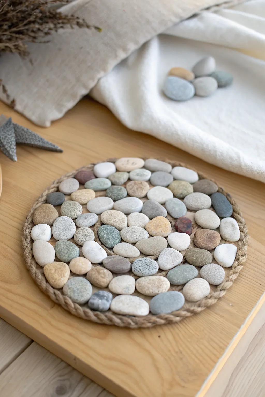 Elevate your coffee table with handcrafted pebble art coasters that blend simplicity and natural beauty.