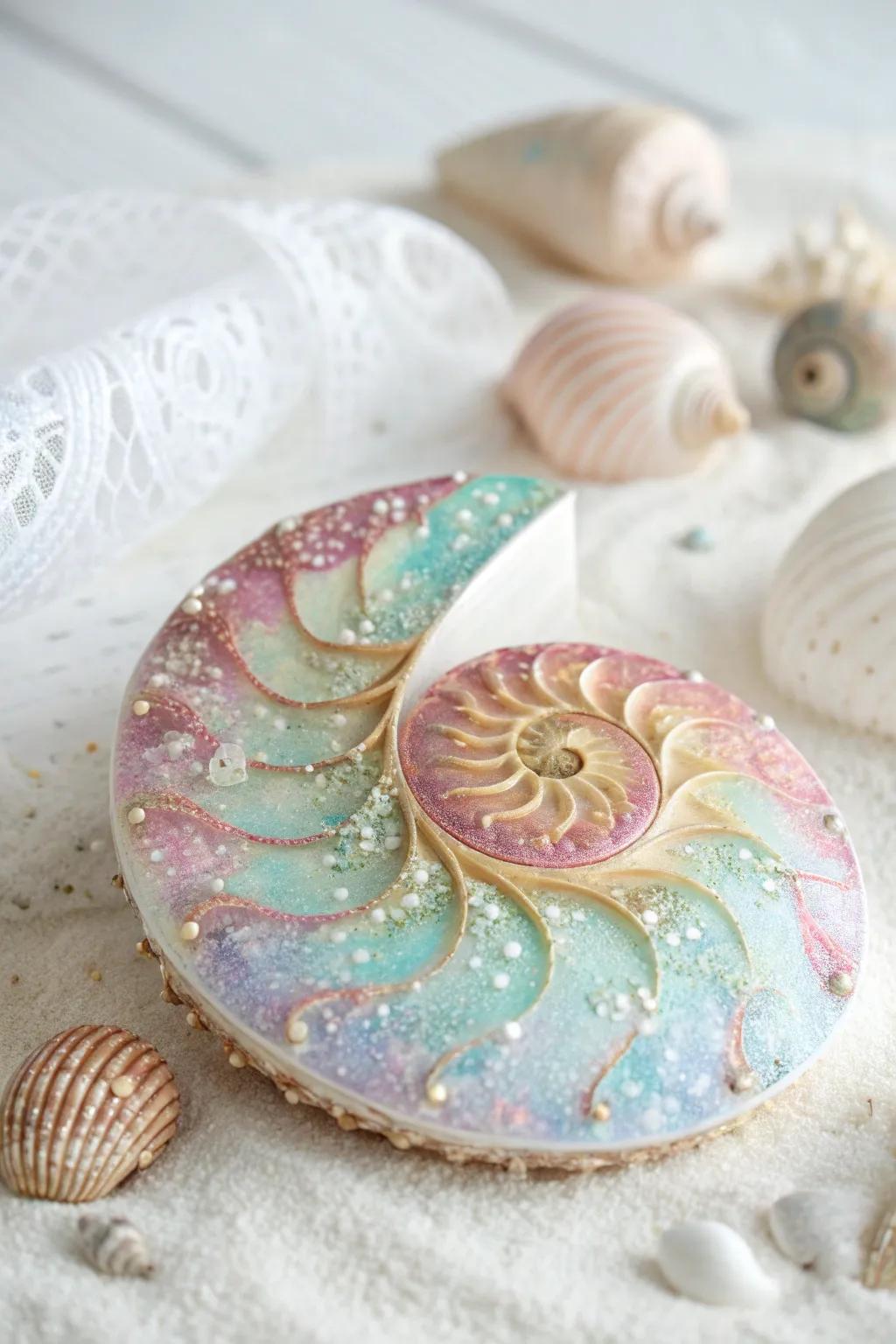 Discover the beauty of textured treasures with painted seashells that shine with pastel hues and glimmering accents.