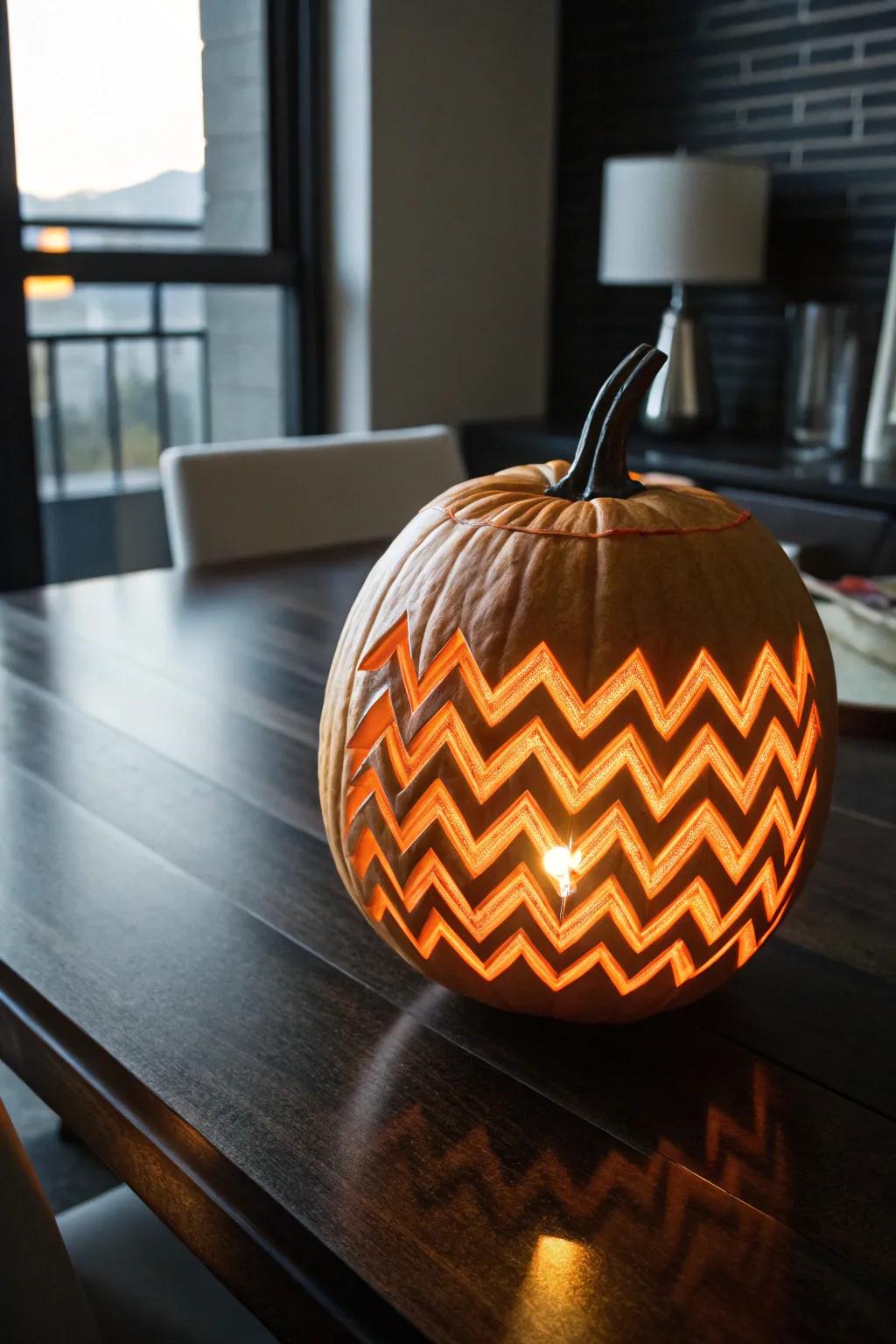 Elevate your Halloween decor with modern zig-zag pumpkin carvings.