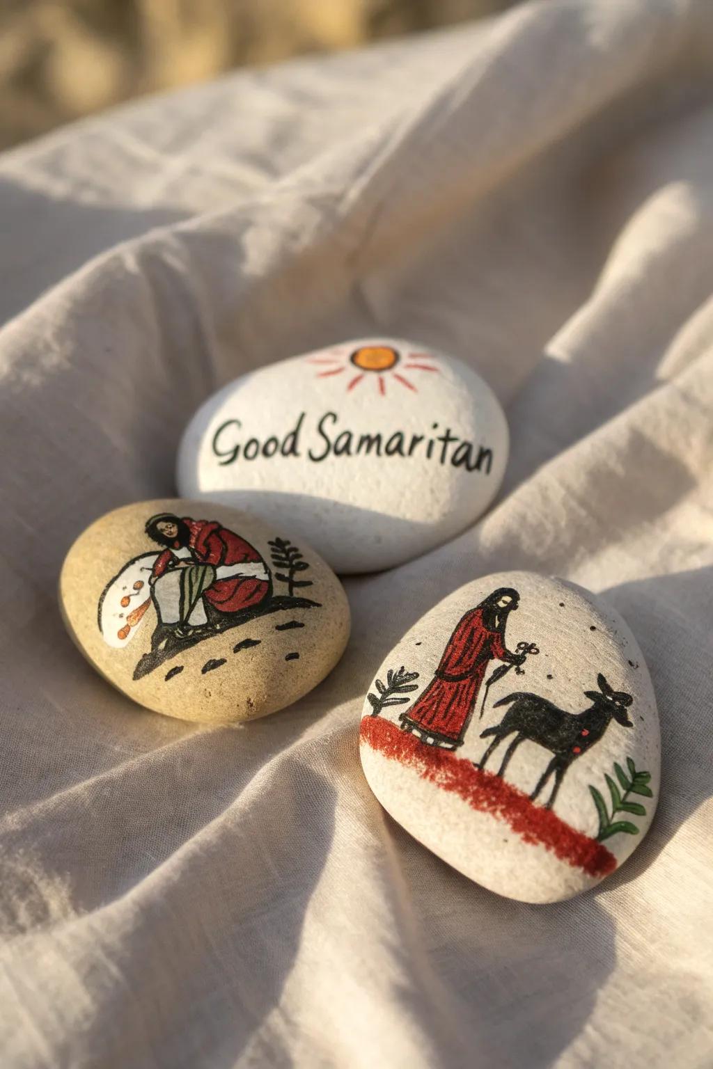 Capture the essence of kindness with these beautifully crafted Good Samaritan story stones, perfect for interactive storytelling.