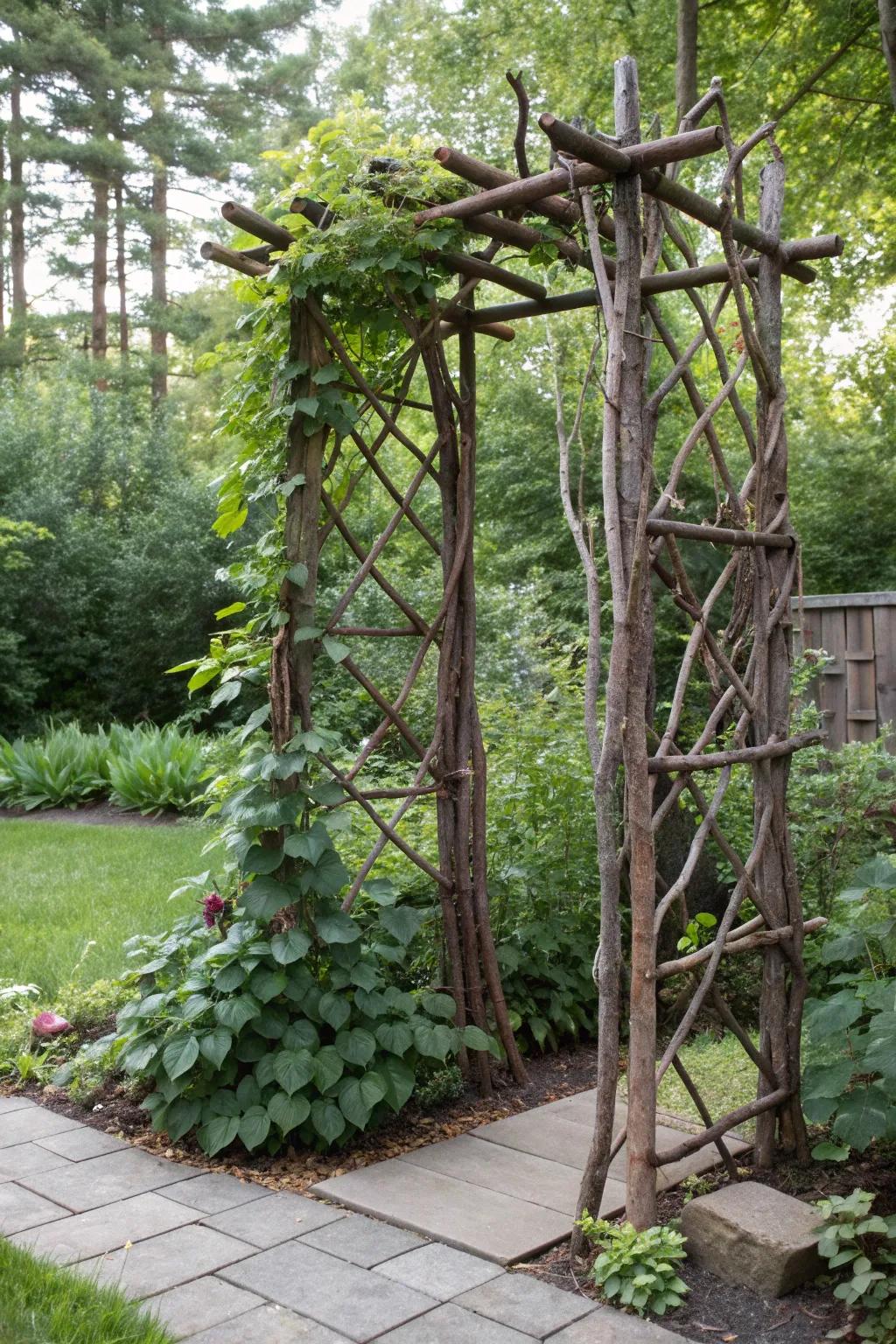 Embrace nature's artistry with a branch trellis masterpiece.