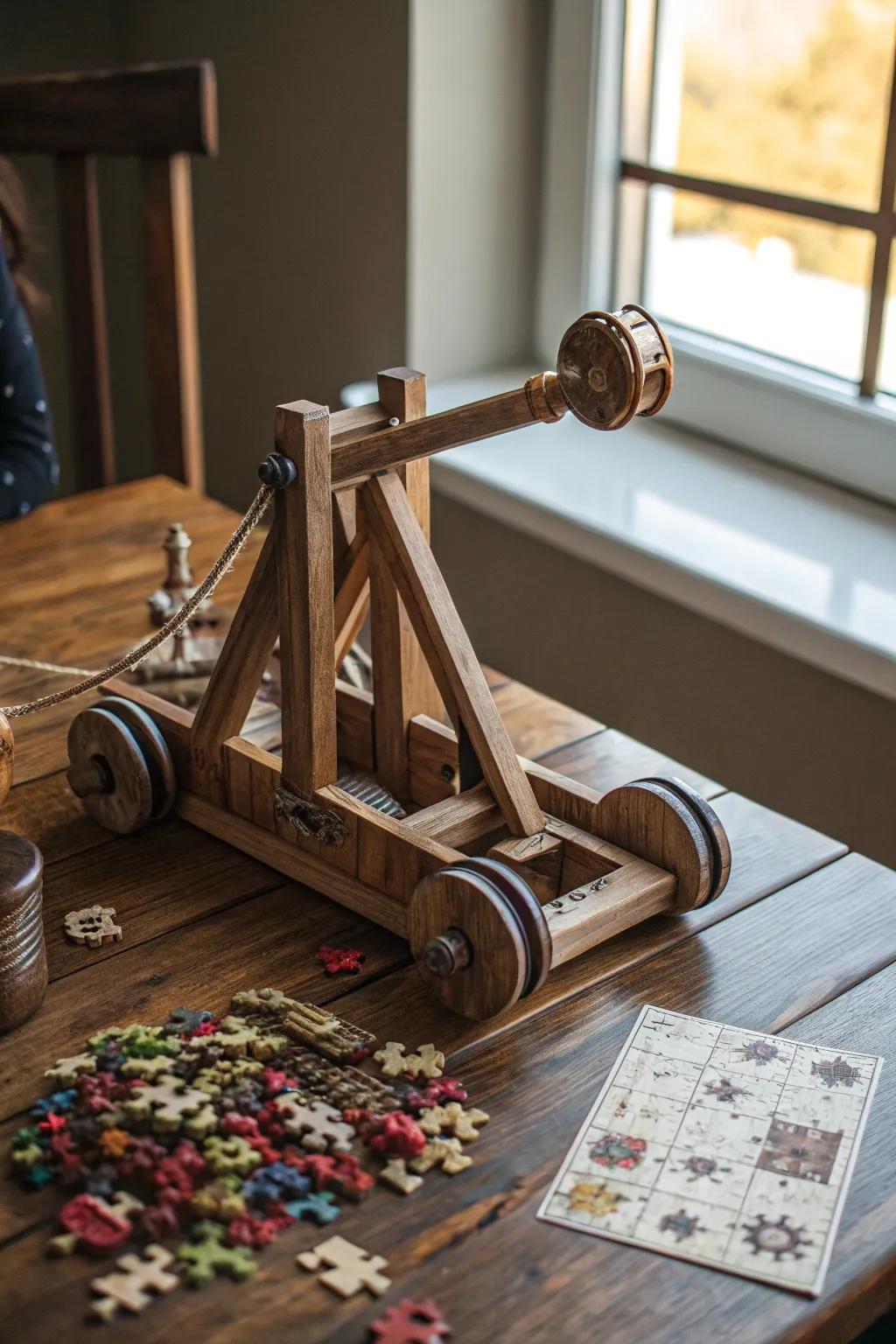 Ingenious playtime: A beautifully designed catapult meets the challenge of a puzzle.