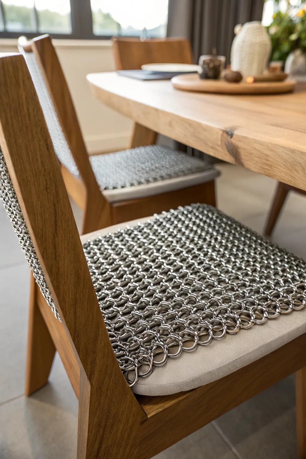 Elevate your seating with a bold chainmail touch—comfort meets style.
