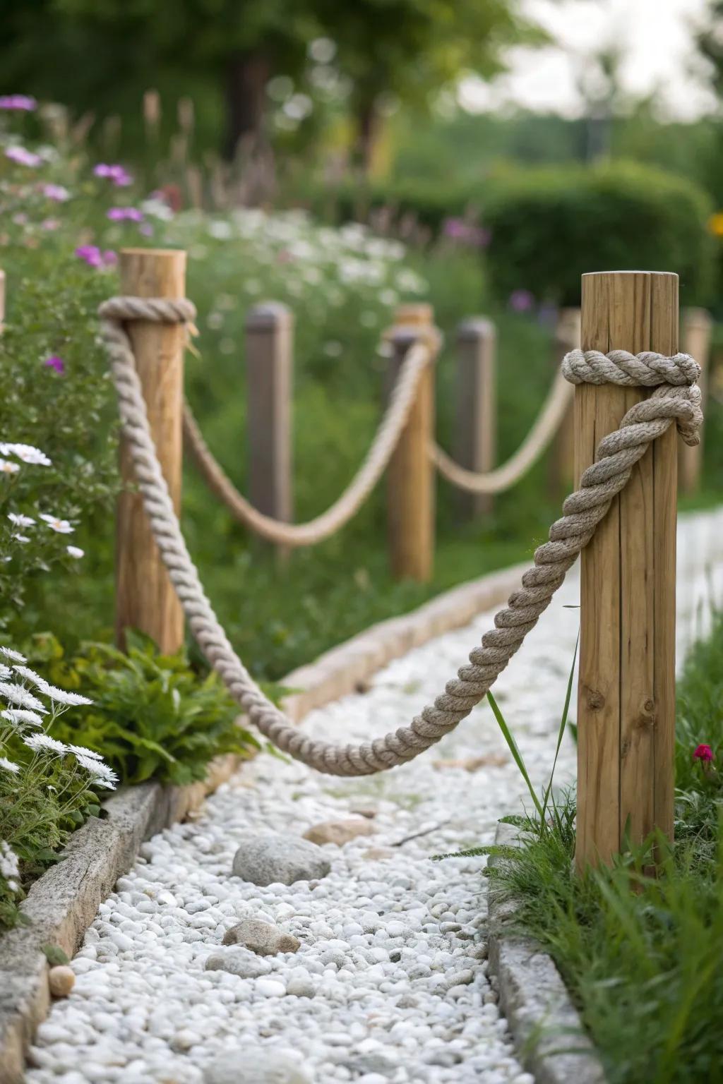Add a touch of nautical whimsy to your garden with this simple rope and stake edging idea. 🌿✨