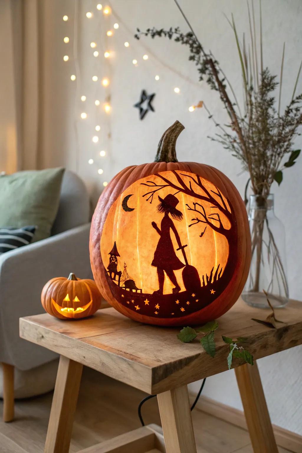 Capture the magic of Coraline's world with this enchanting moonlit pumpkin carving, perfect for a touch of whimsy and elegance in your autumn decor.