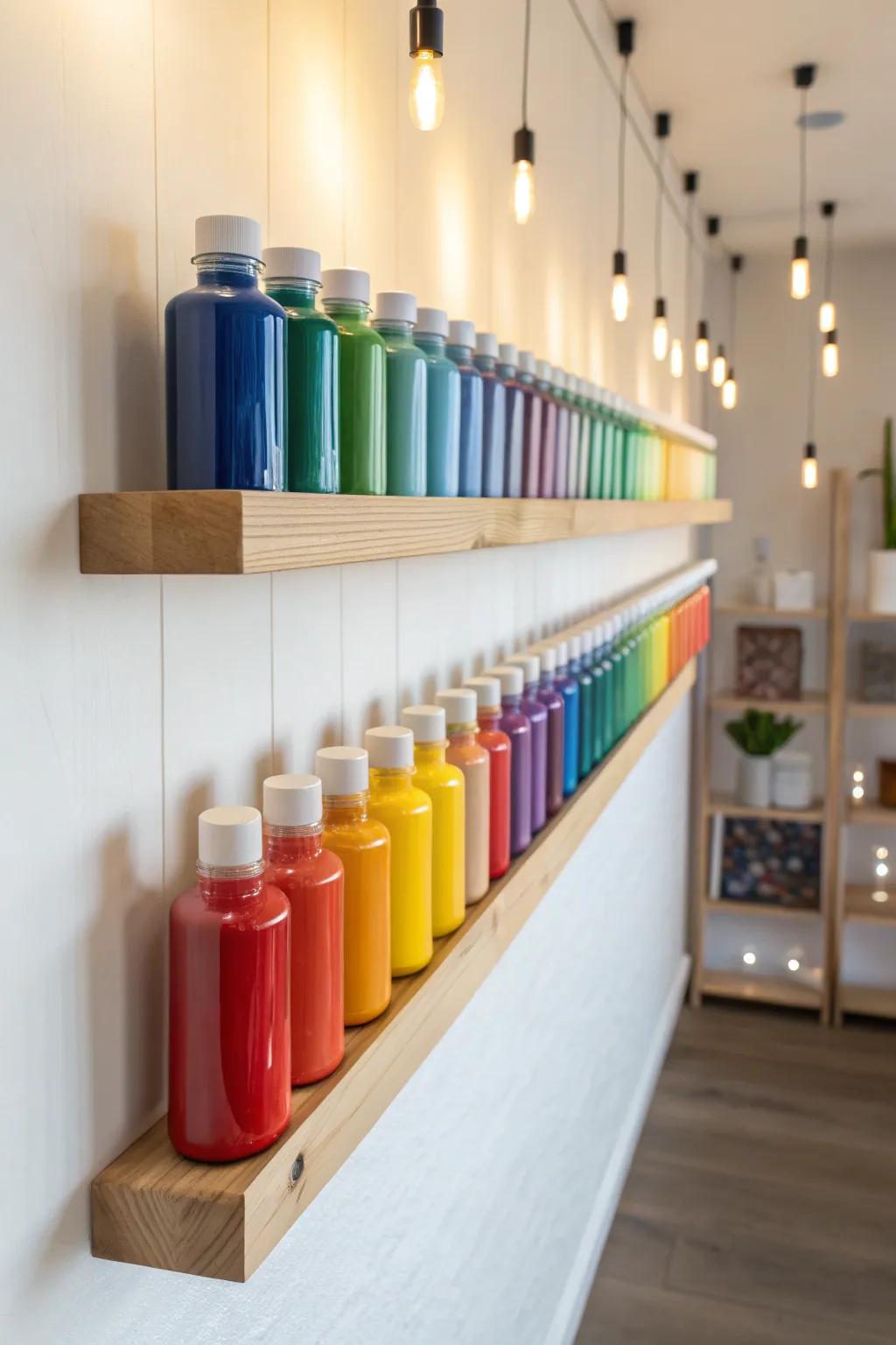 Transform your crafting space into a vibrant art gallery with minimalist picture ledges.