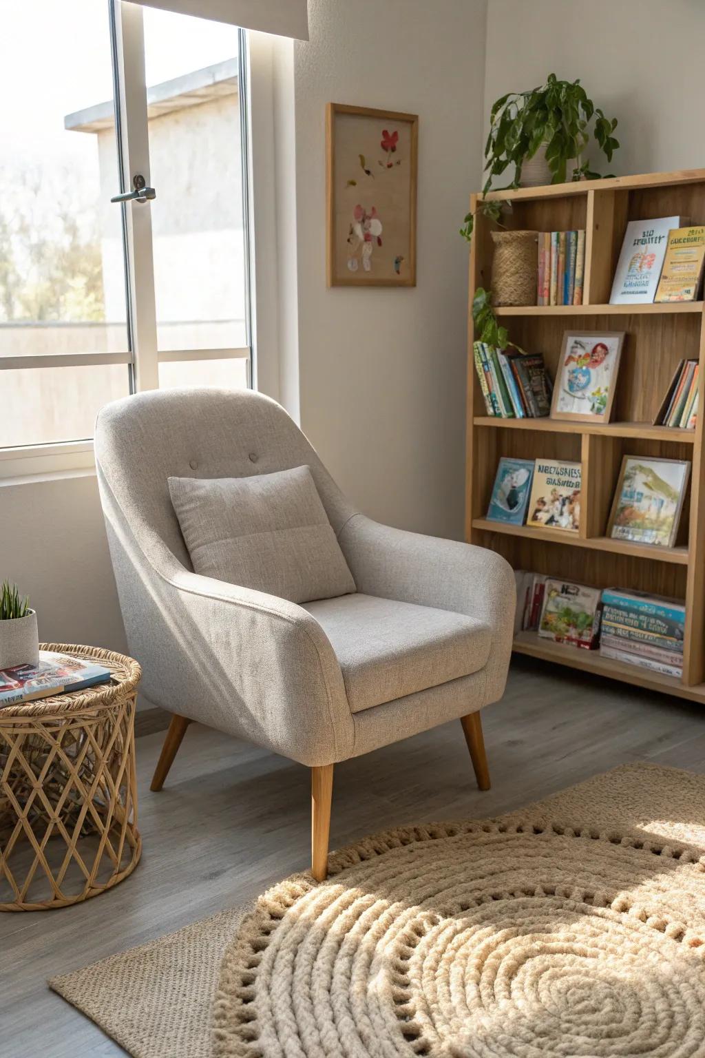 Unwind in style with this serene craft room retreat, where simplicity meets bold, natural beauty.