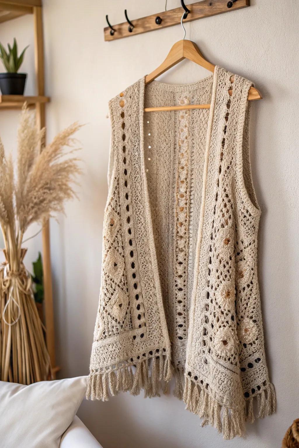 Layered Luxury: Elevate your style with the timeless elegance of a handcrafted crochet vest.
