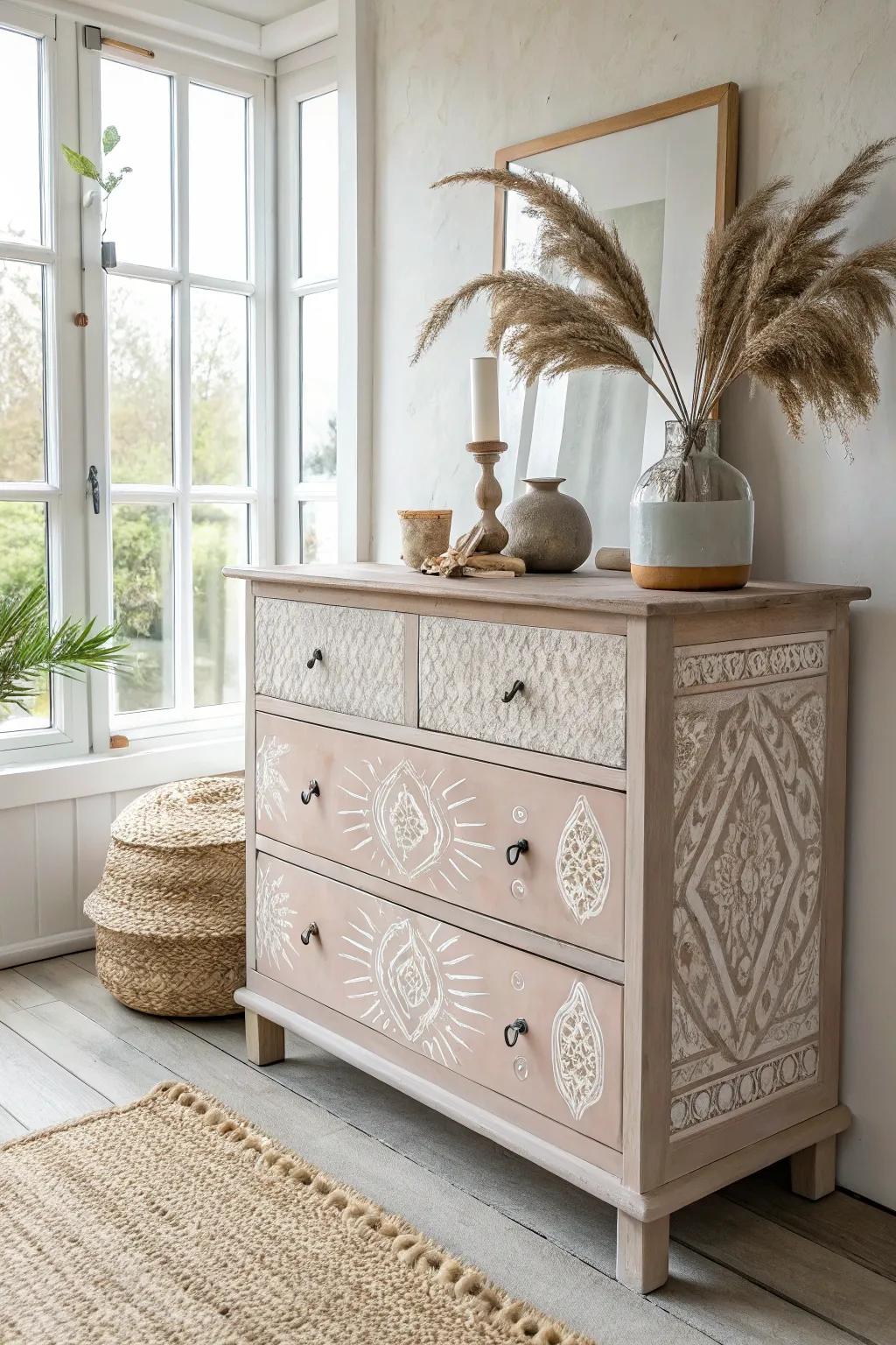 Breathe new life into your space with this eco-friendly upcycled dresser, blending Scandinavian simplicity with boho charm.