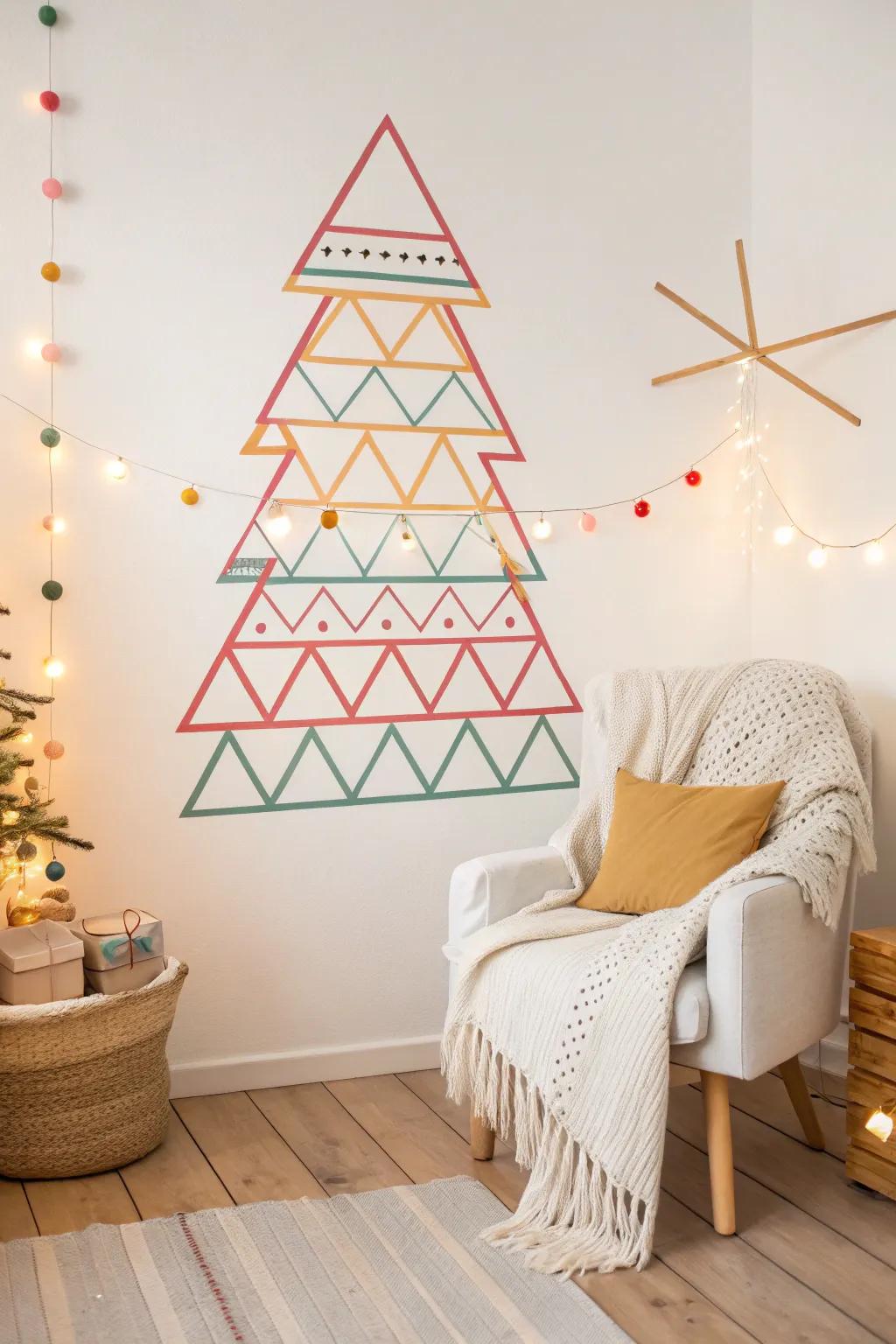 Transform your space with a renter-friendly washi tape Christmas tree, combining Scandinavian minimalism with a boho flair.