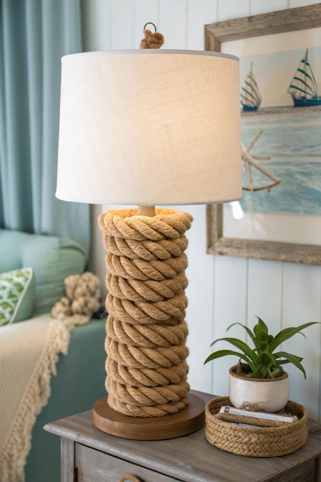 Elevate your space with a DIY Rope-Wrapped Lamp, perfect for adding a touch of coastal charm and simplicity.